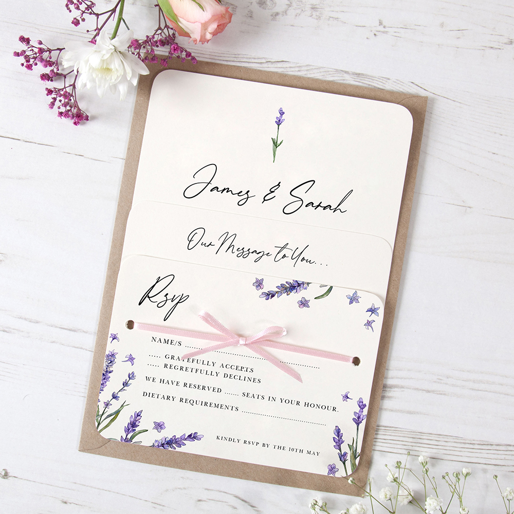 'Lavender' Hole-punched Wedding Invitation Sample