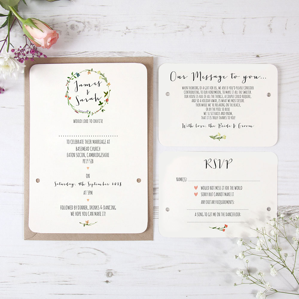 'Meadow Floral' Hole-punched Wedding Invitation Sample