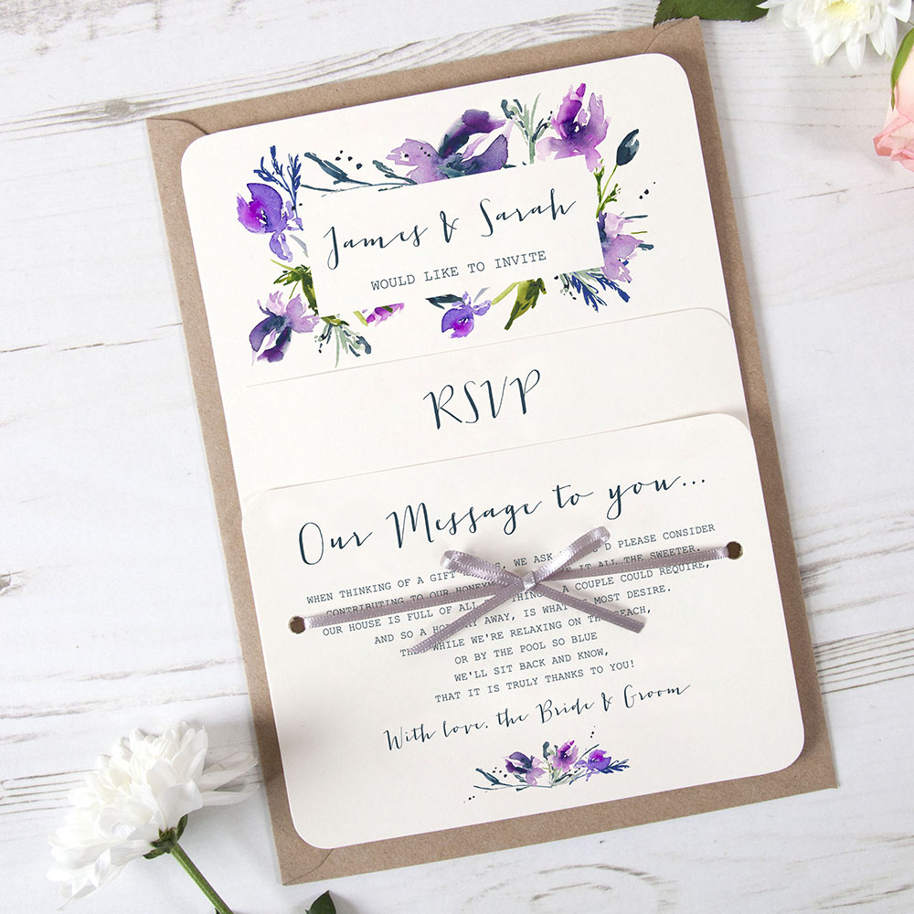 'Midnight Iris' Hole-punched Wedding Invitation Sample
