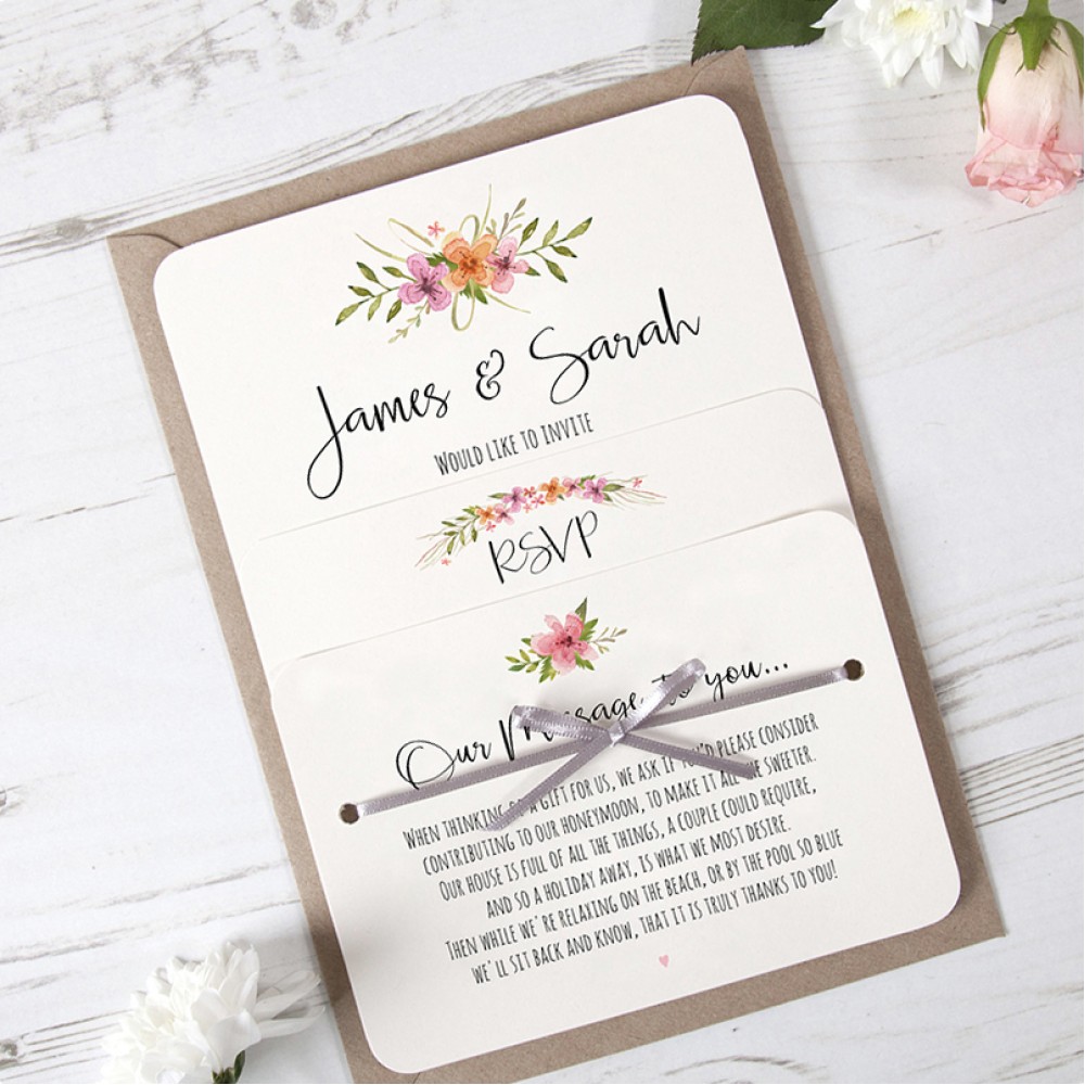 'Multi Floral Watercolour' Hole-punched Wedding Invitation