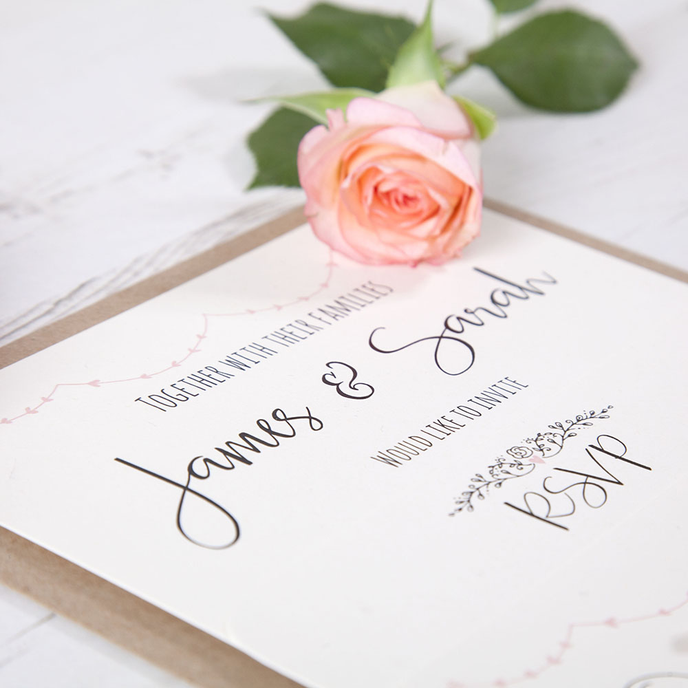'Pink Heart Bunting' Hole-punched Wedding Invitation
