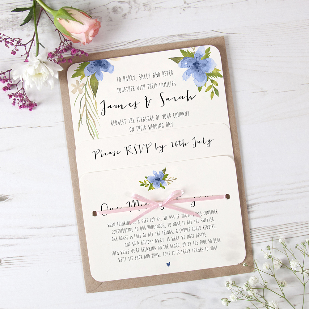 'Pretty in Blue' Hole-punched Wedding Invitation