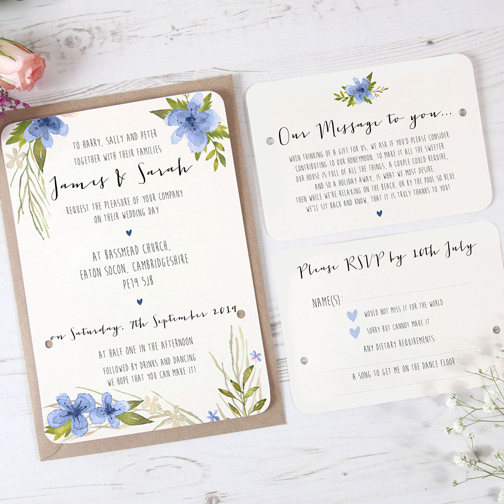 'Pretty in Blue' Hole-punched Wedding Invitation Sample