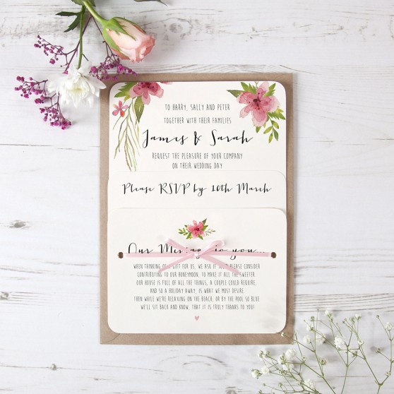 'Pretty in Pink' Hole-punched Wedding Invitation