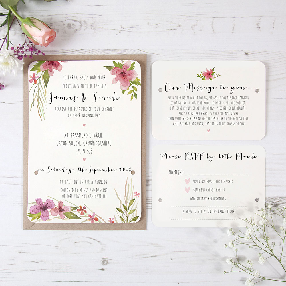 'Pretty in Pink' Hole-punched Wedding Invitation