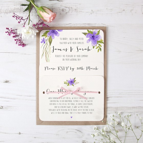 'Pretty in Purple' Hole-punched Wedding Invitation Sample