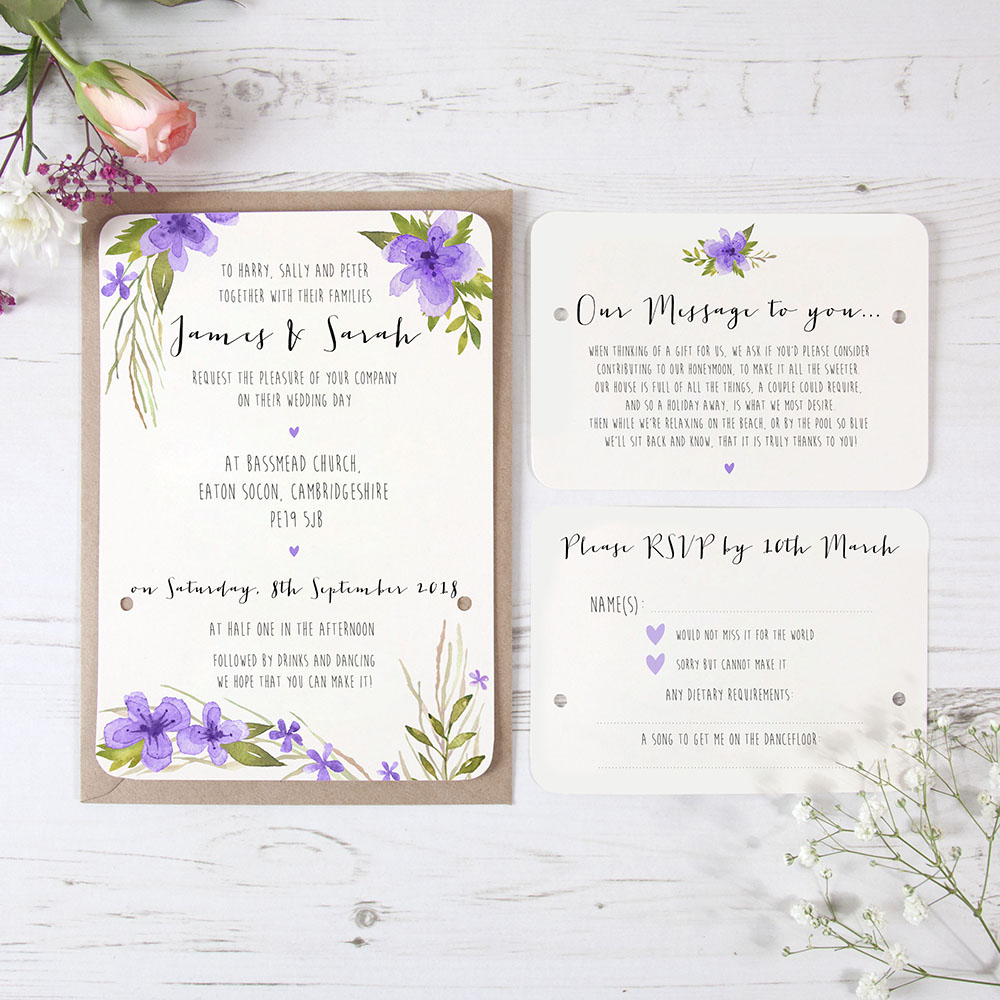 'Pretty in Purple' Hole-punched Wedding Invitation Sample