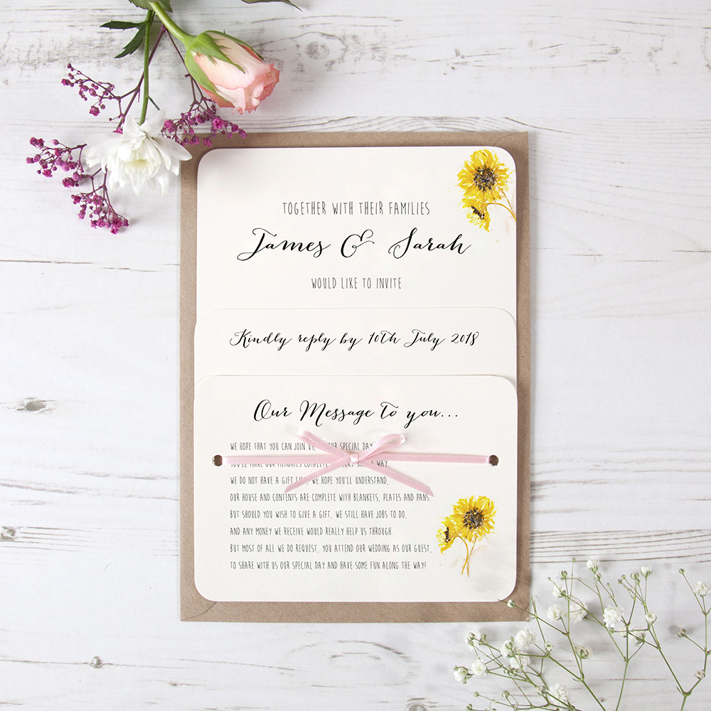 'Sunflower' Hole-punched Wedding Invitation Sample
