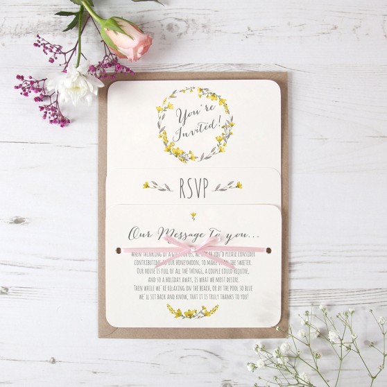 'Yellow Floral Watercolour' Hole-punched Wedding Invitation