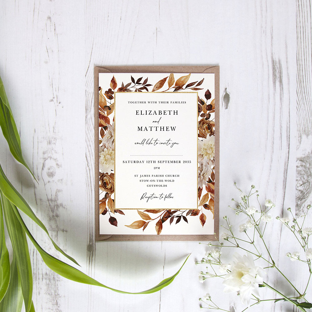 'Autumn Garden AG10' Standard Wedding Invitation Sample