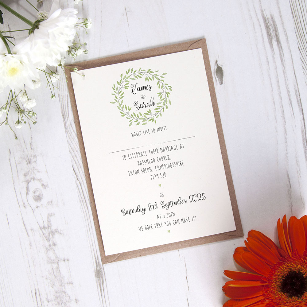 'Autumn Green' Standard Wedding Invitation Sample