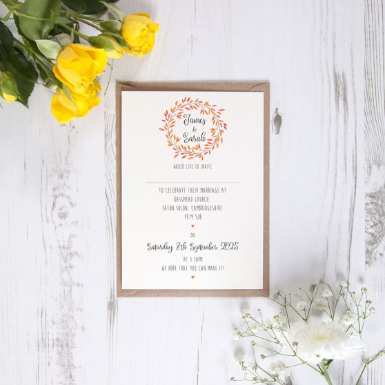 'Autumn Orange' Standard Wedding Invitation