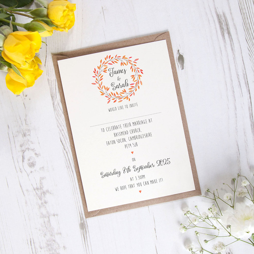 'Autumn Orange' Standard Wedding Invitation Sample