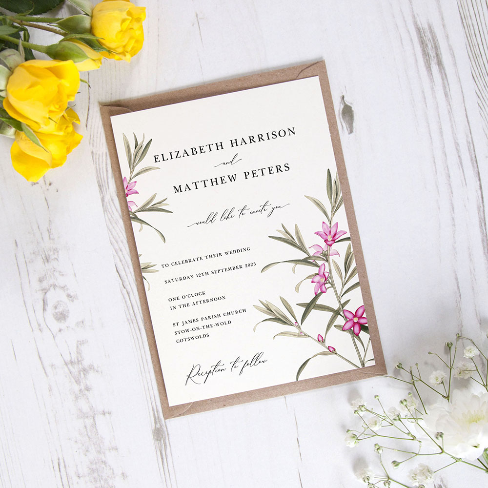 'Pink Botanical' Standard Wedding Invitation