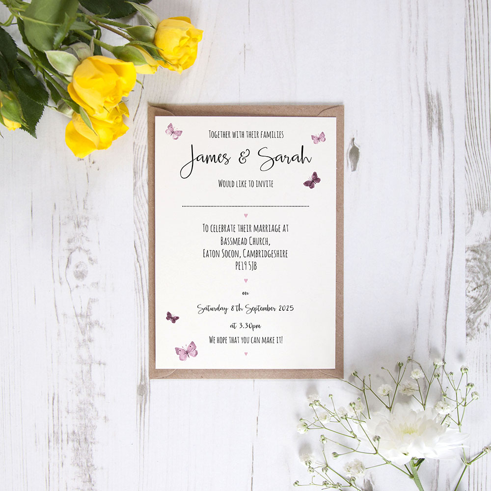 'Butterfly' Standard Wedding Invitation Sample