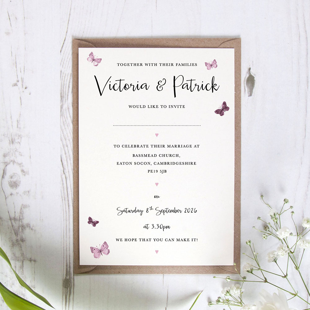 'Butterfly' Standard Wedding Invitation