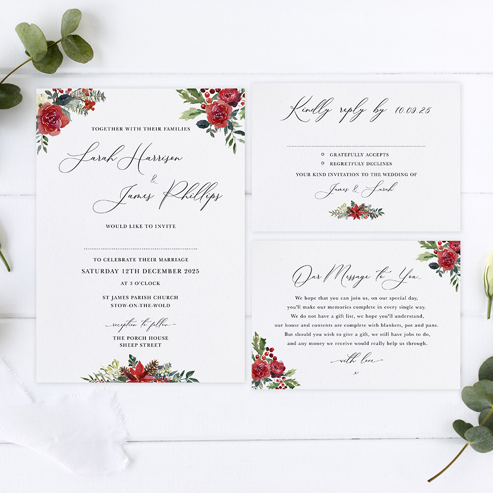 'Christmas Holly' Standard Wedding Invitation