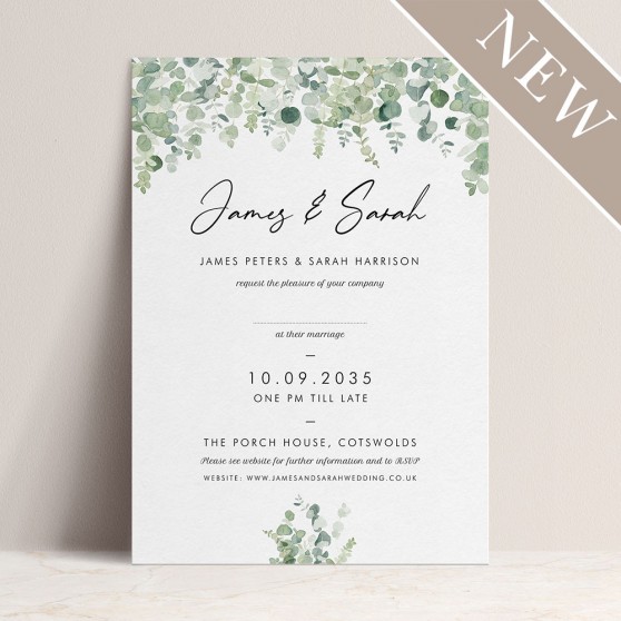 'CE14 Classic Eucalyptus' Standard Wedding Invitation Sample