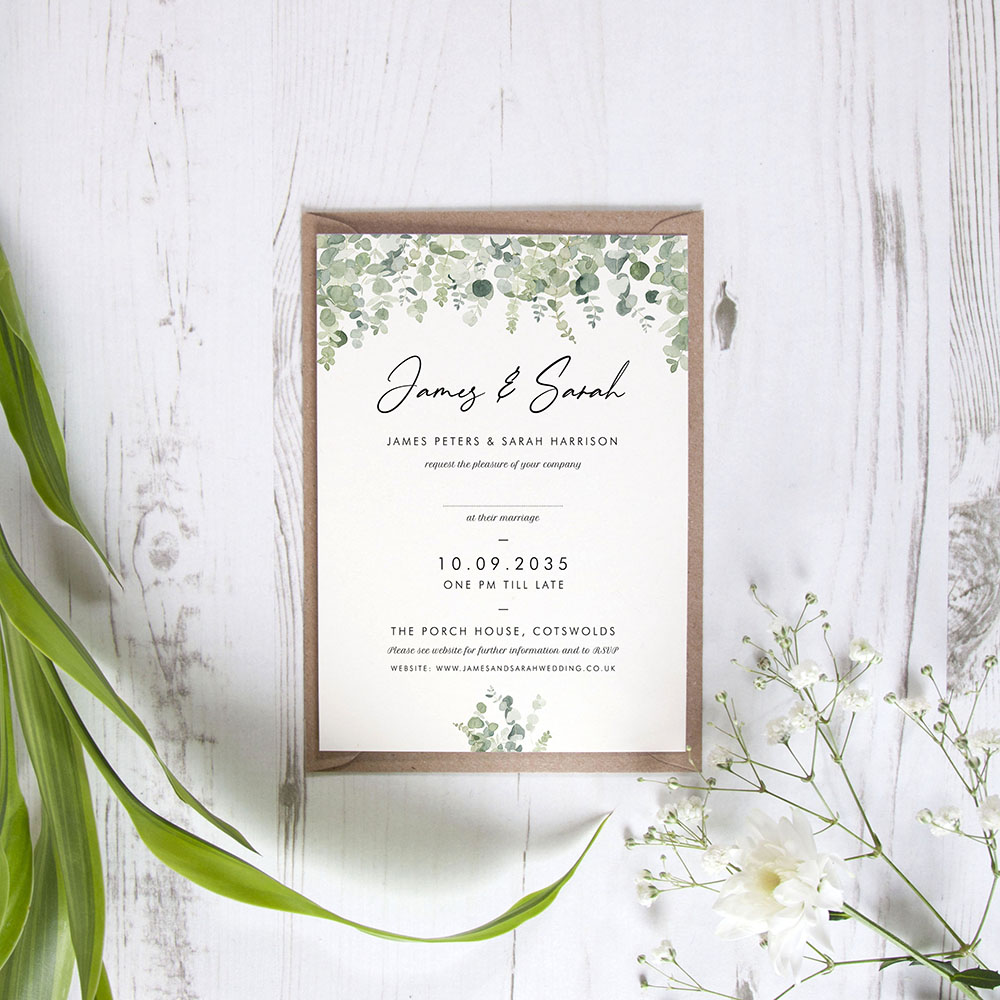 'CE14 Classic Eucalyptus' Standard Wedding Invitation Sample