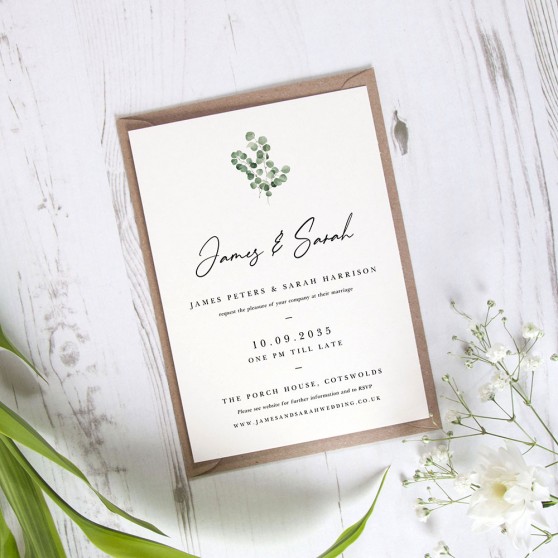 'CE20 Classic Eucalyptus' Standard Wedding Invitation Sample