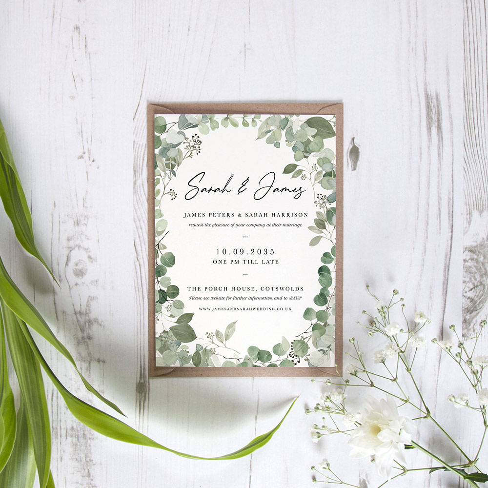 'CE21 Classic Eucalyptus' Standard Wedding Invitation Sample