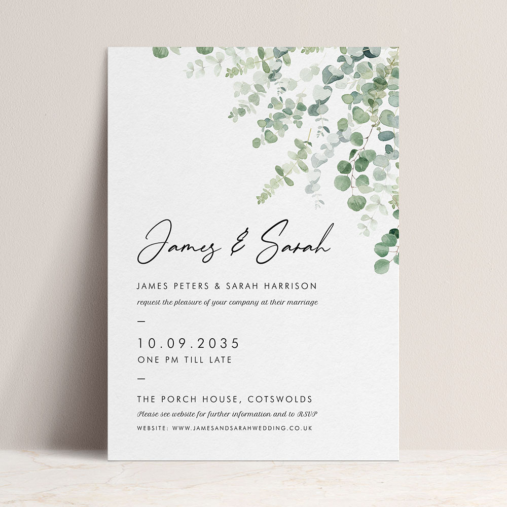 'Classic Eucalyptus' Standard Wedding Invitation Sample