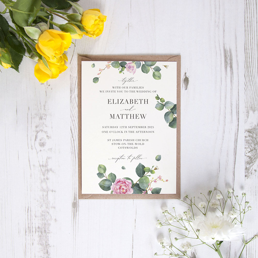 'Eucalyptus Blush' Standard Wedding Invitation Sample