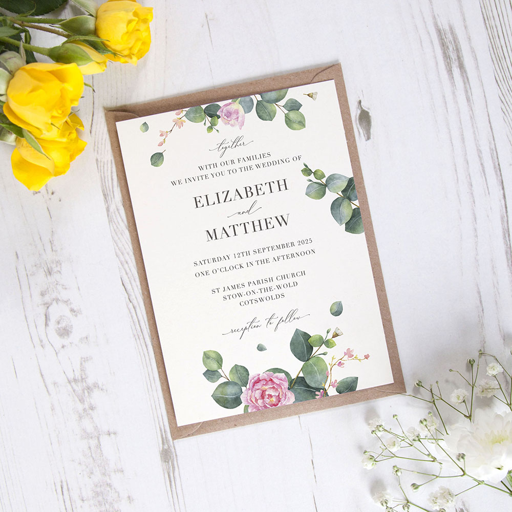 'Eucalyptus Blush' Standard Wedding Invitation Sample