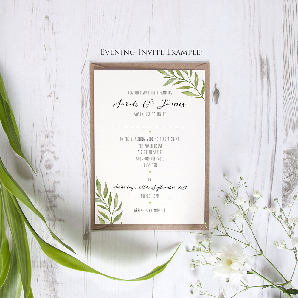'Green Leaf' Standard Wedding Invitation Sample
