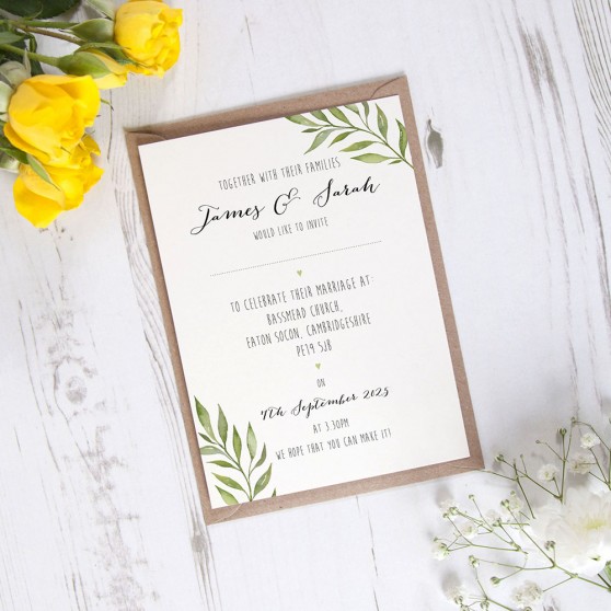 'Green Leaf' Standard Wedding Invitation Sample