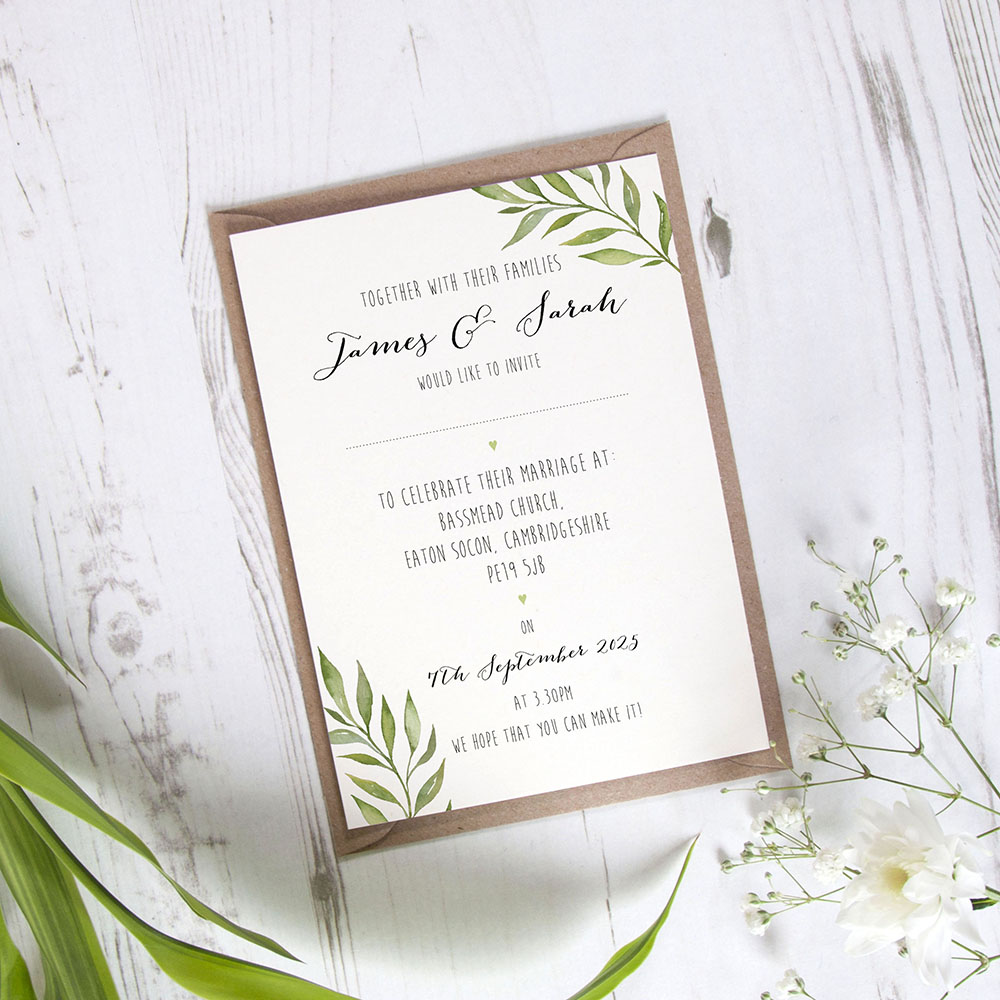 'Green Leaf' Standard Wedding Invitation
