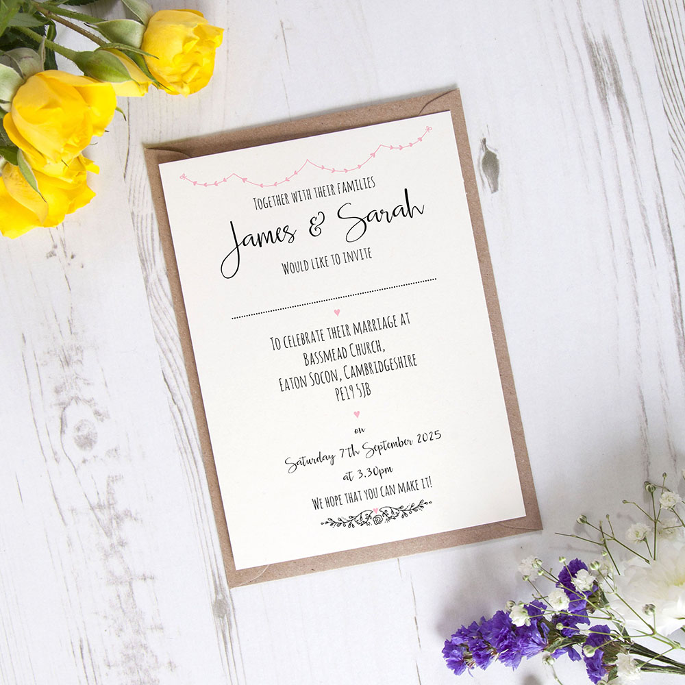 'Pink Heart Bunting' Standard Invite