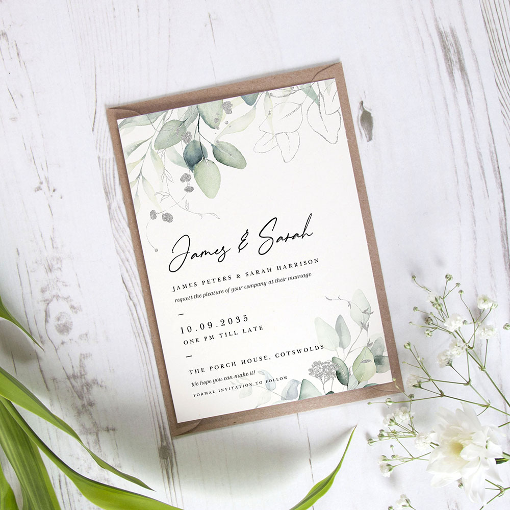 'Silver Eucalyptus' Standard Wedding Invitation