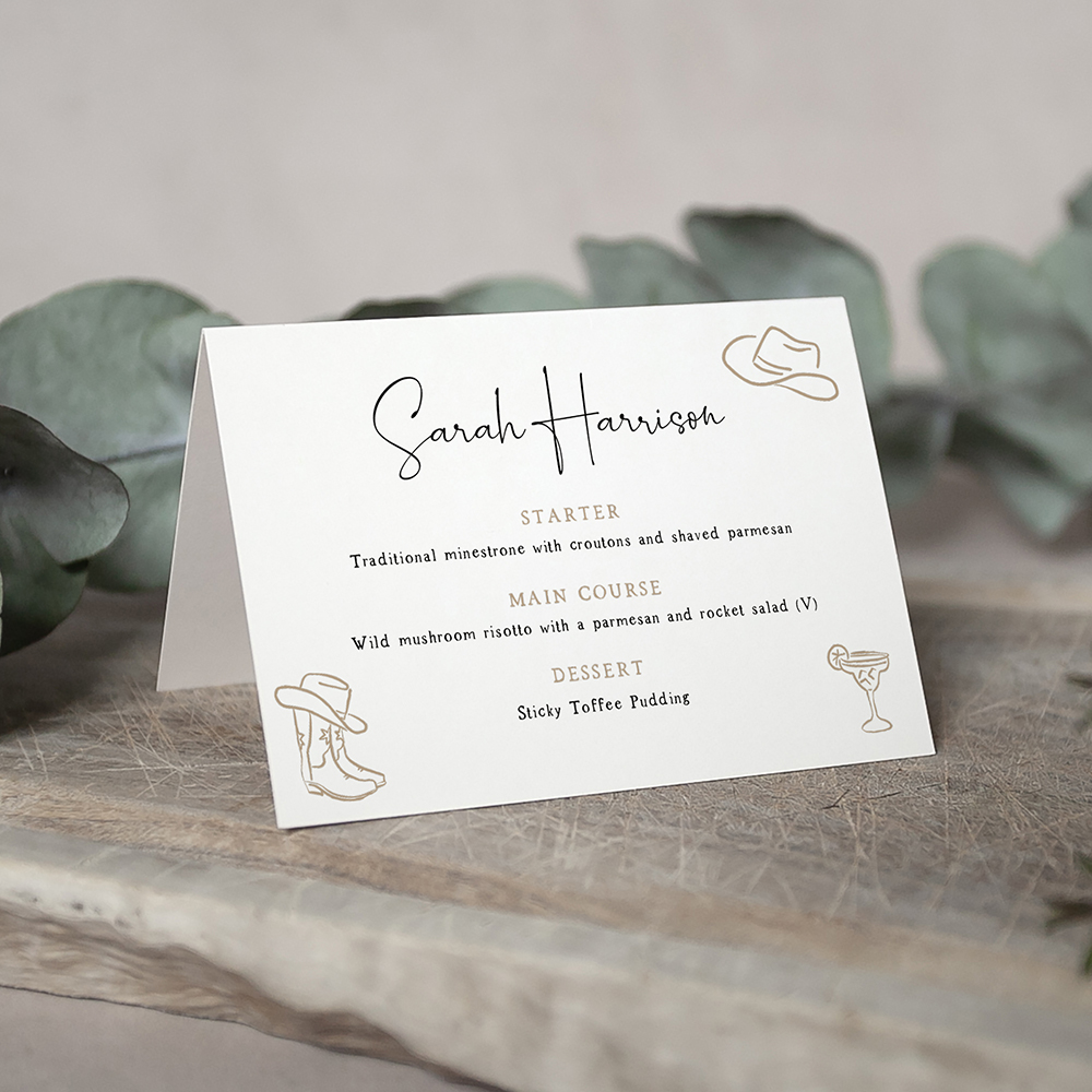 'Country Western' Menu Place Card