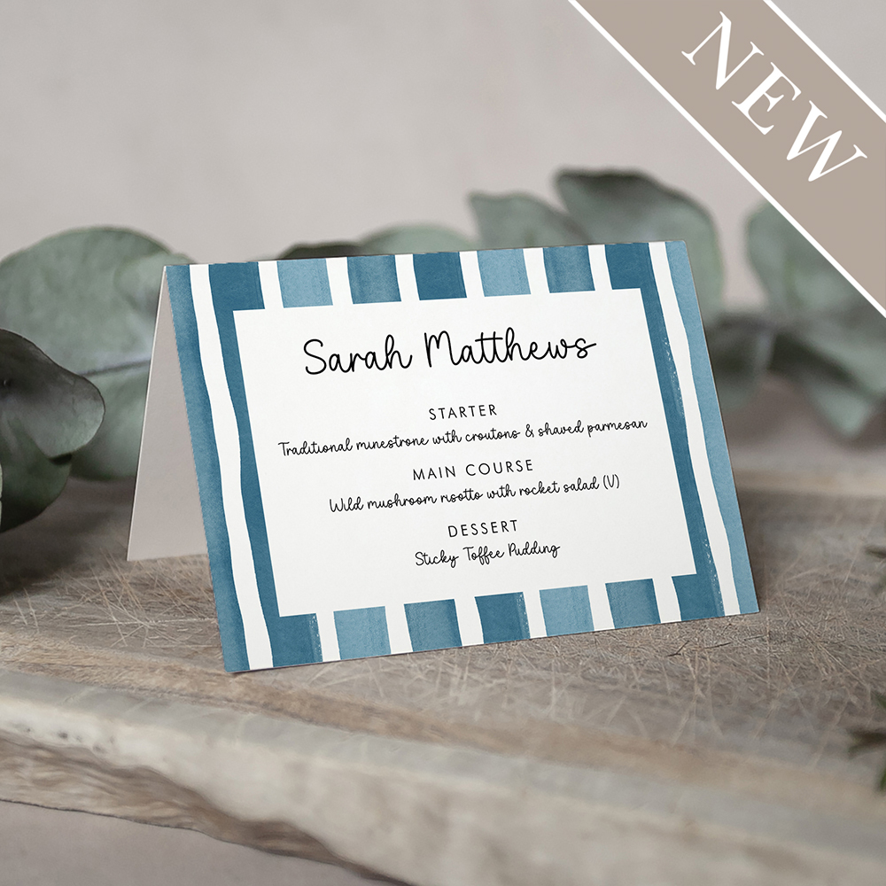 'Stripes - Blue Multi' Menu Place Card