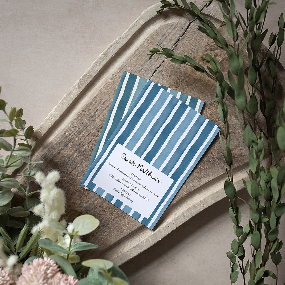 'Stripes - Blue Multi' Menu Place Card