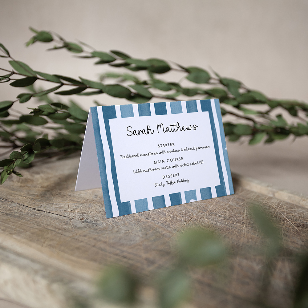 'Stripes - Blue Multi' Menu Place Card