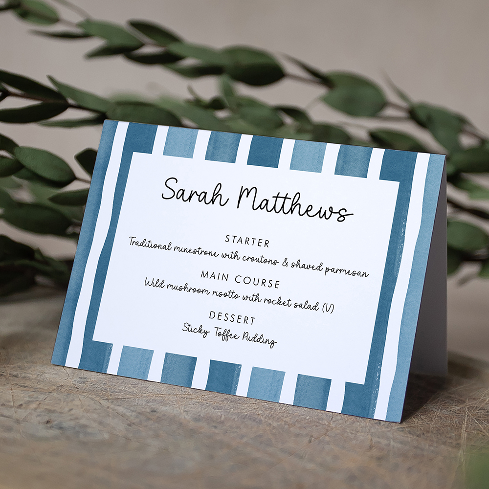 'Stripes - Blue Multi' Menu Place Card