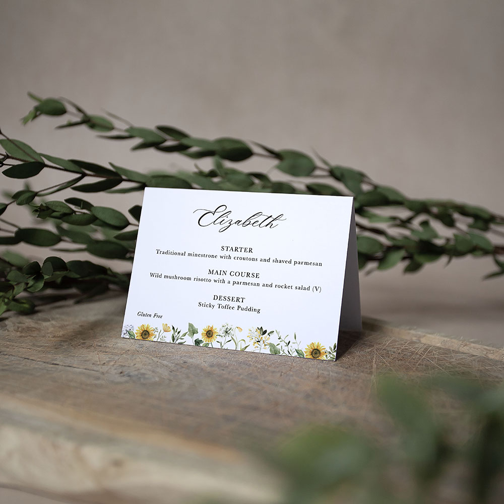 'Sunflower' Menu Place Card