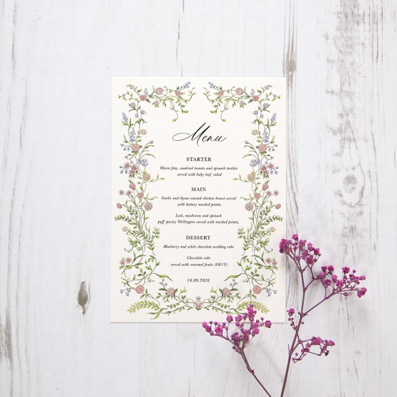 'Vintage Garden' A5, 5X7", A6 Menu