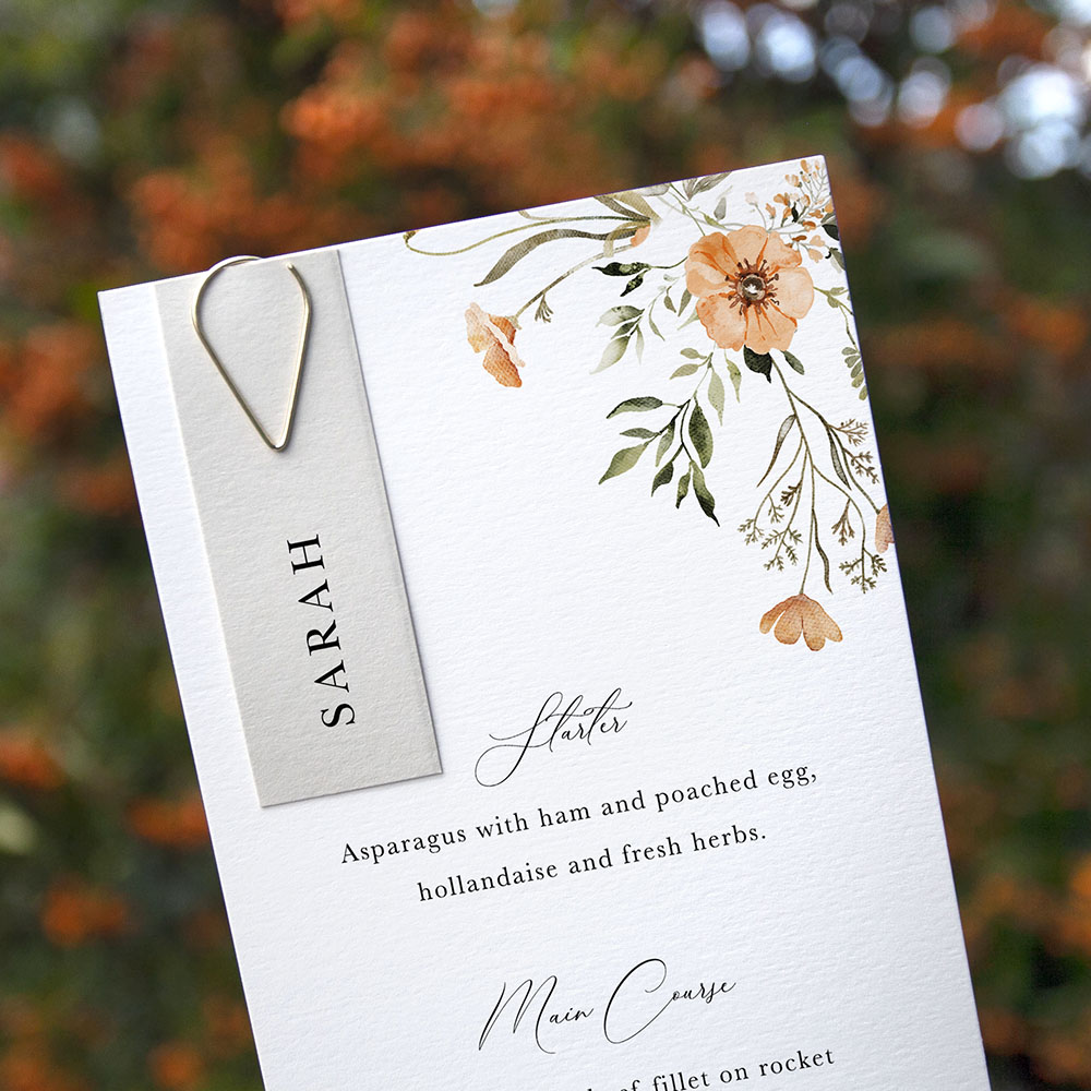 'Autumn Floral' Tag Wedding Menu - Slim