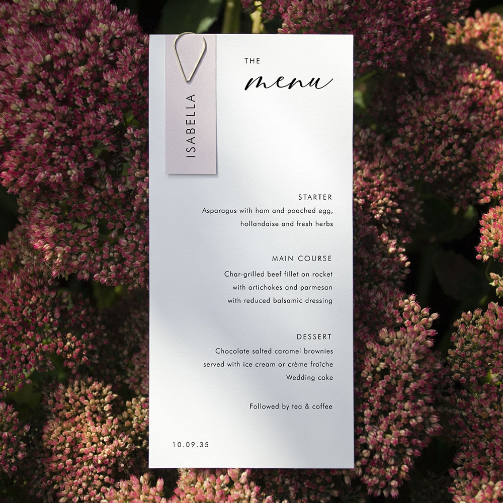 'Calligraphy 1' Tag Wedding Menu - Slim