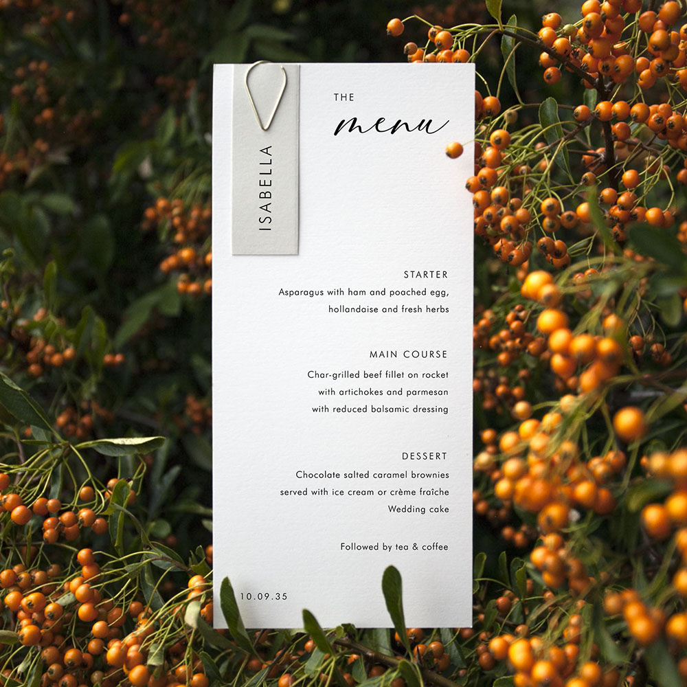 'Calligraphy 1' Tag Wedding Menu - Slim