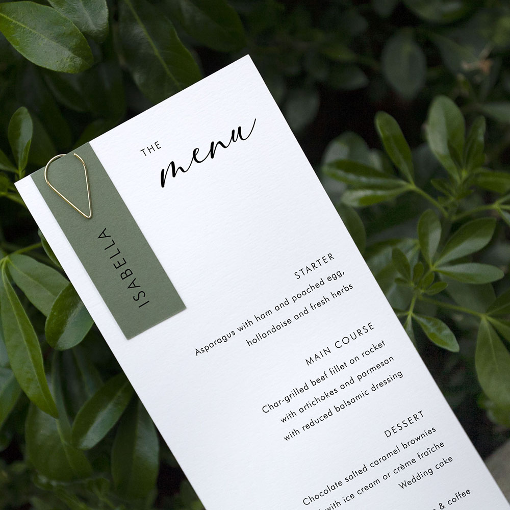 'Calligraphy 1' Tag Wedding Menu - Slim