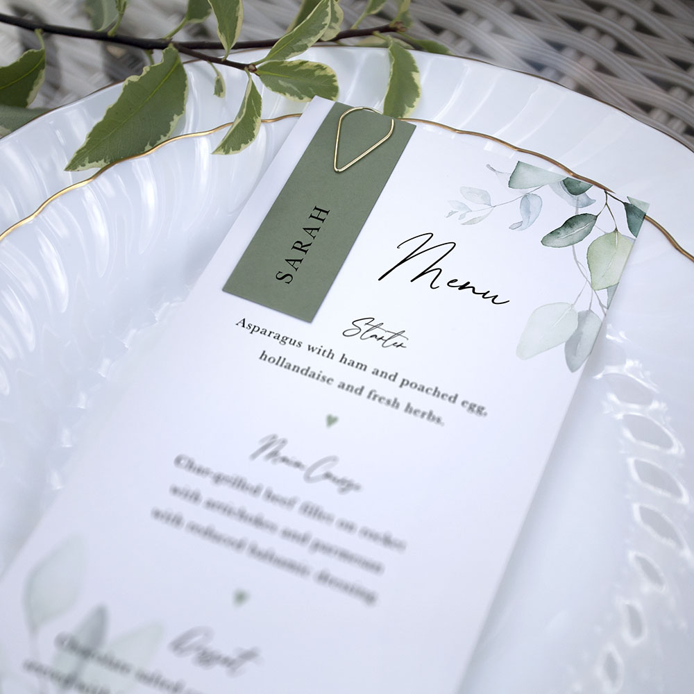 'Dreamy Eucalyptus' Tag Wedding Menu - Slim