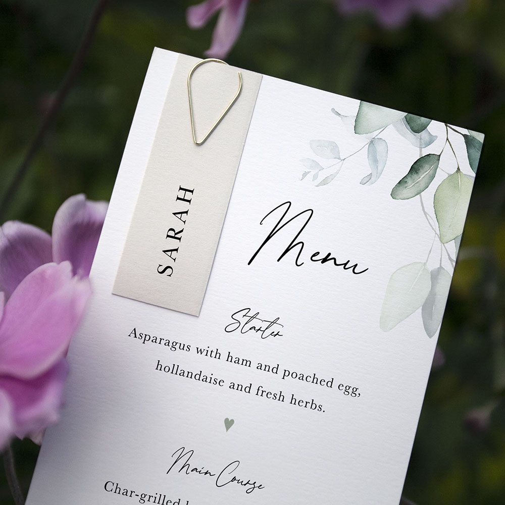 'Dreamy Eucalyptus' Tag Wedding Menu - Slim
