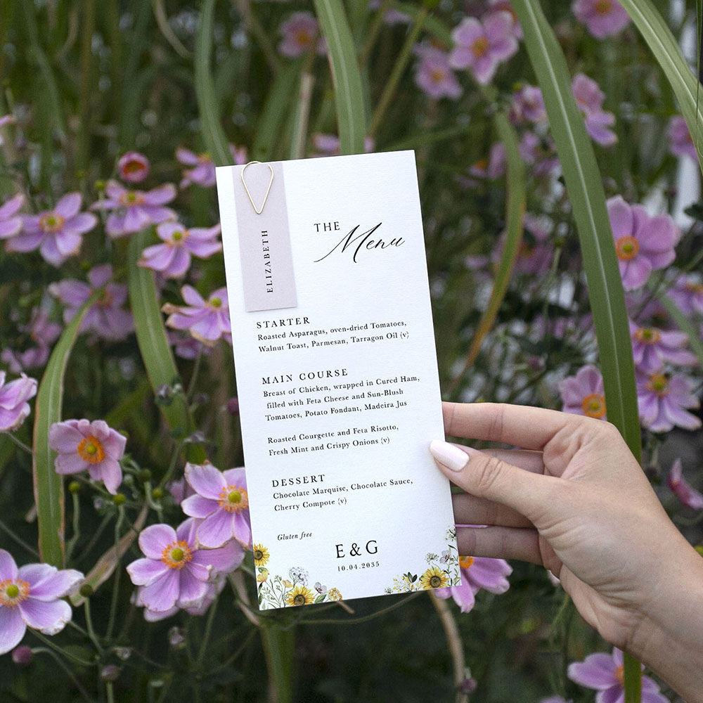 'Sunflower' Tag Wedding Menu - Slim