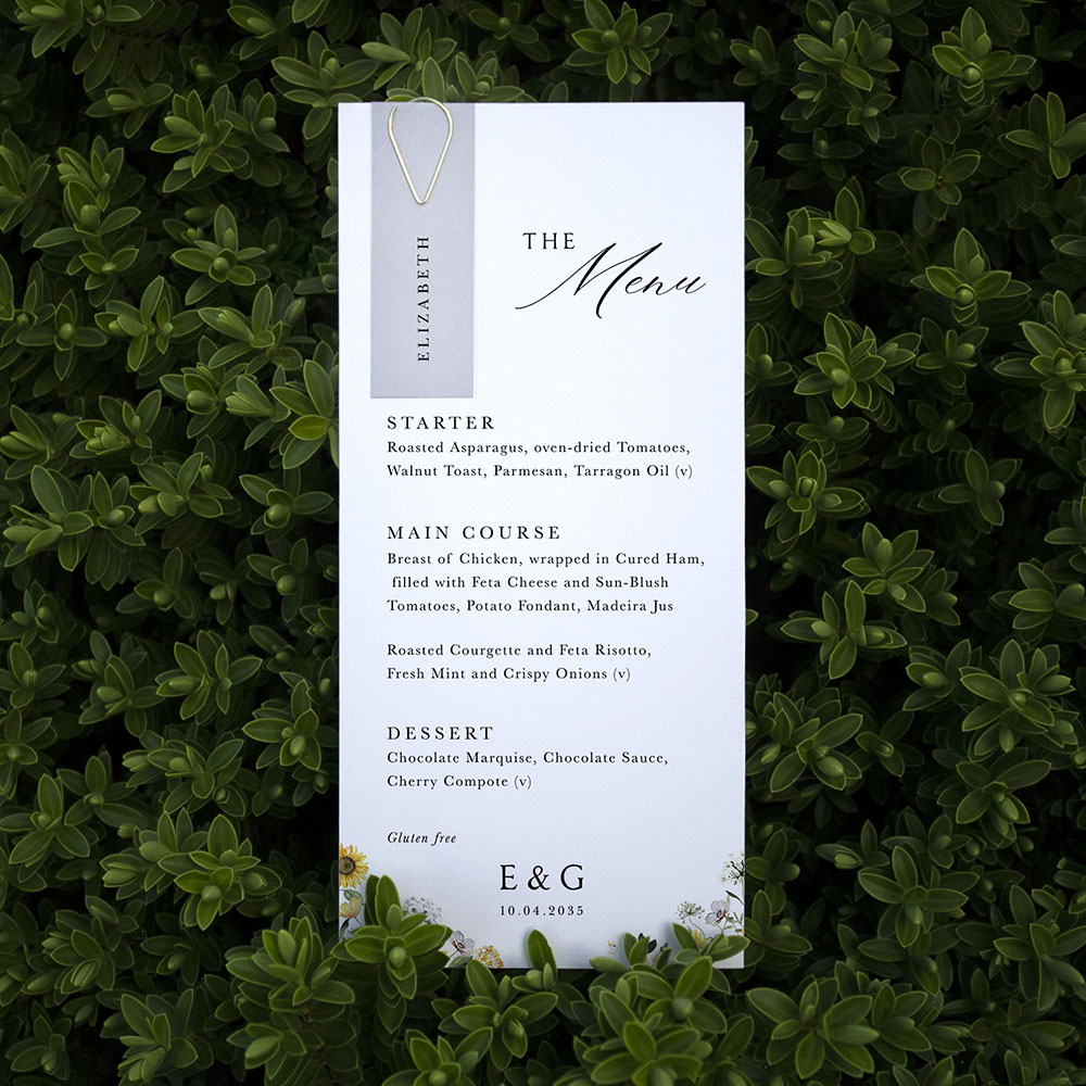 'Sunflower' Tag Wedding Menu - Slim