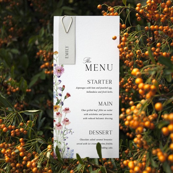 'Wildflower Garden' Tag Wedding Menu - Slim