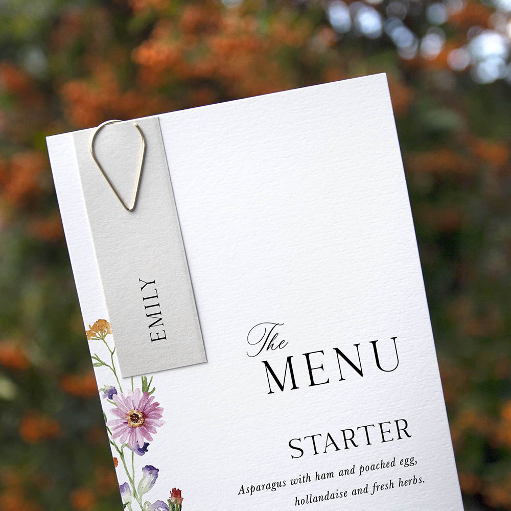 'Wildflower Garden' Tag Wedding Menu - Slim